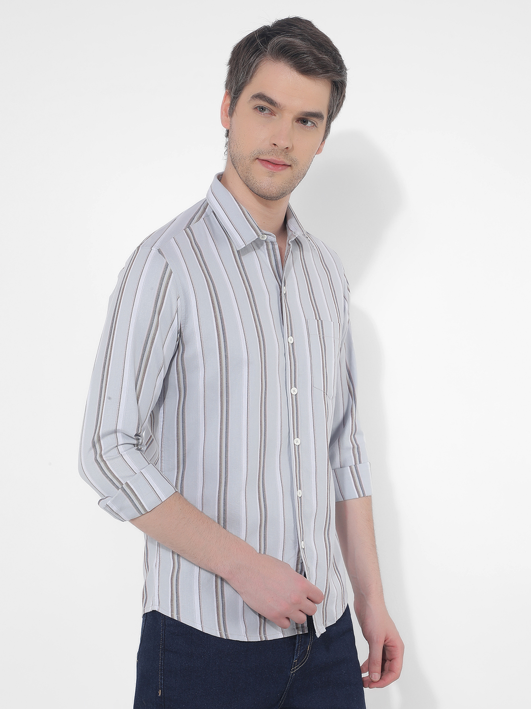 Numero Uno Men Striped Grey Shirt